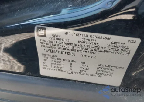 2008 Cadillac Srx V6 z USA, uszkodzony, nr VIN 1GYEE437180192185